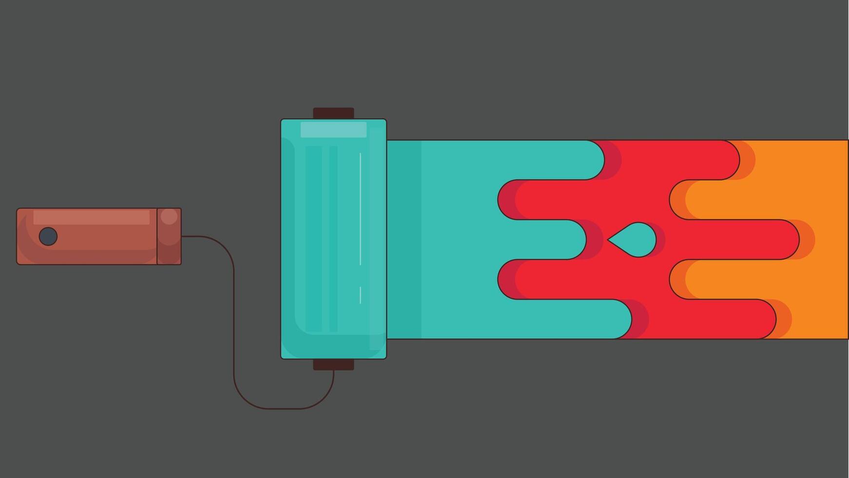 A stylized illustration of a wall paint brush with vibrant colors, painting a wall. The brush, dipped in colorful paint vector