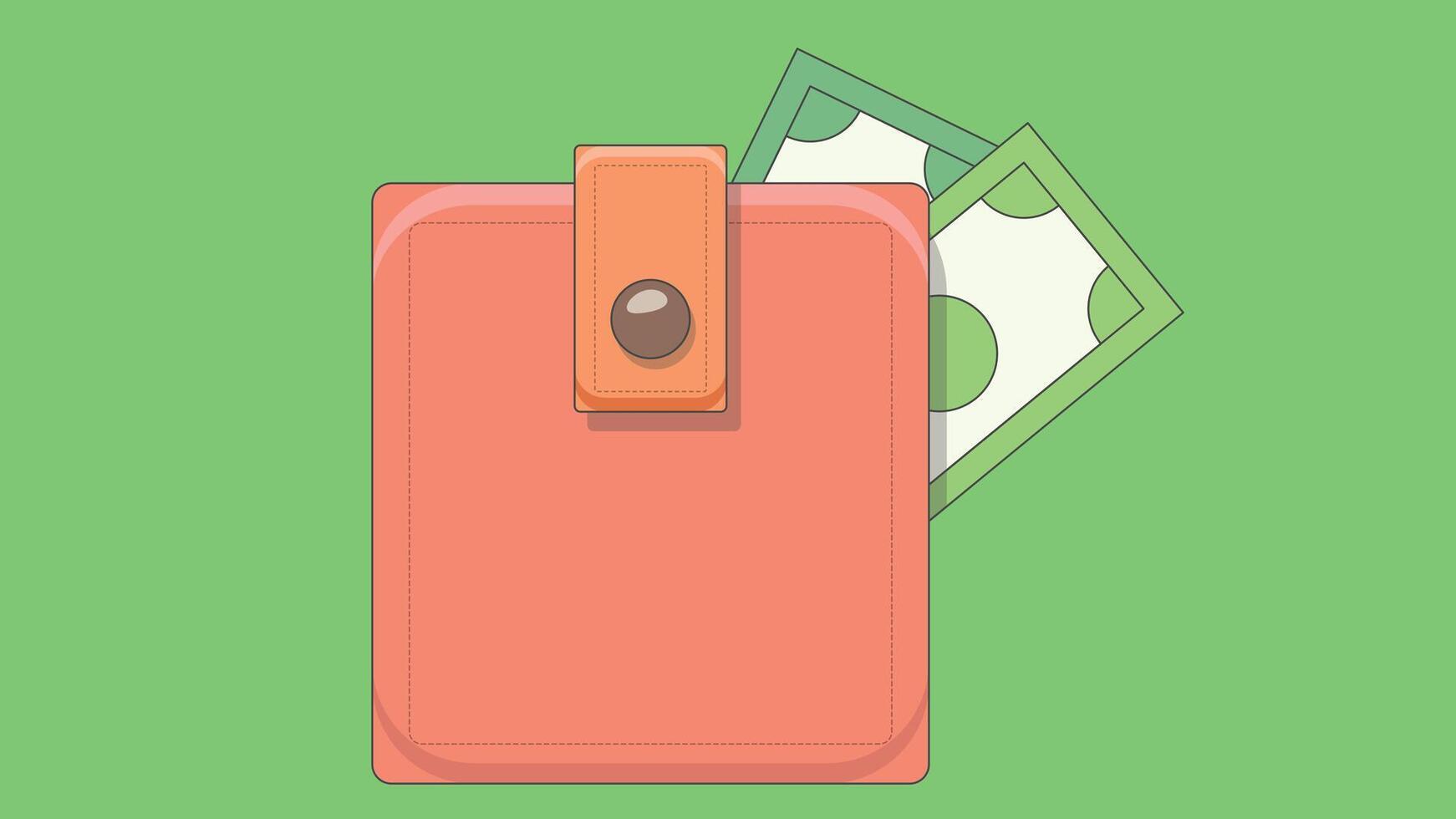 Illustration of a wallet with paper money visibly sticking out, symbolizing financial wealth, spending, or savings vector