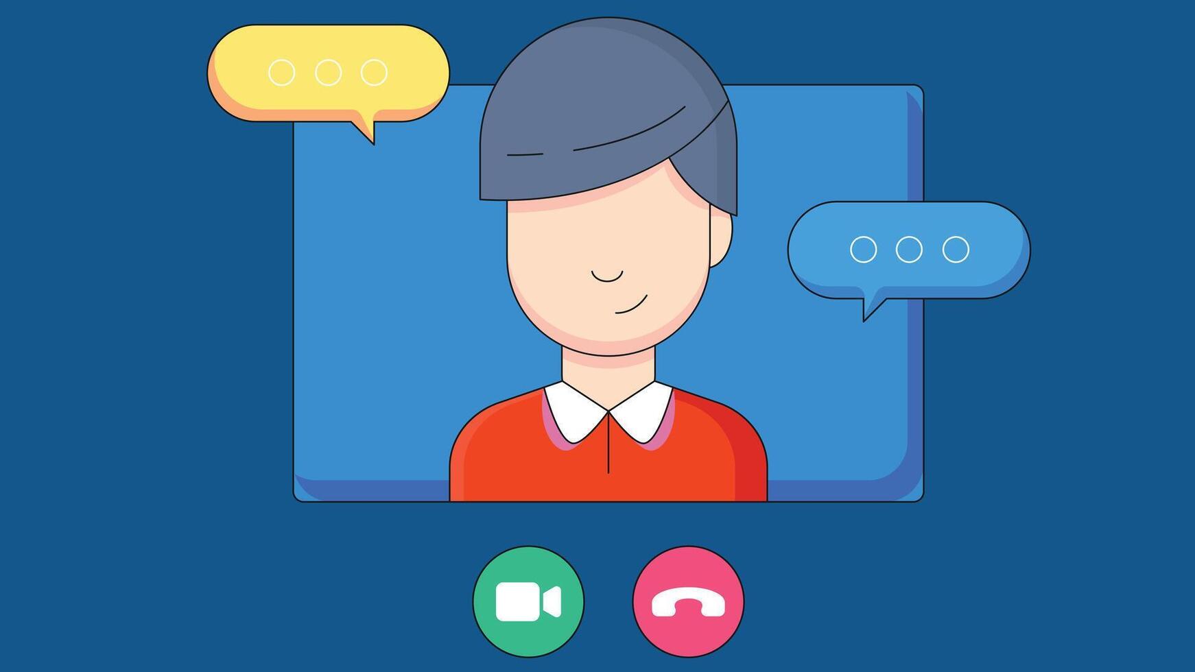 Illustration of a laptop screen displaying a chat interface with multiple participants, symbolizing modern digital communication, remote meetings, and online interaction vector