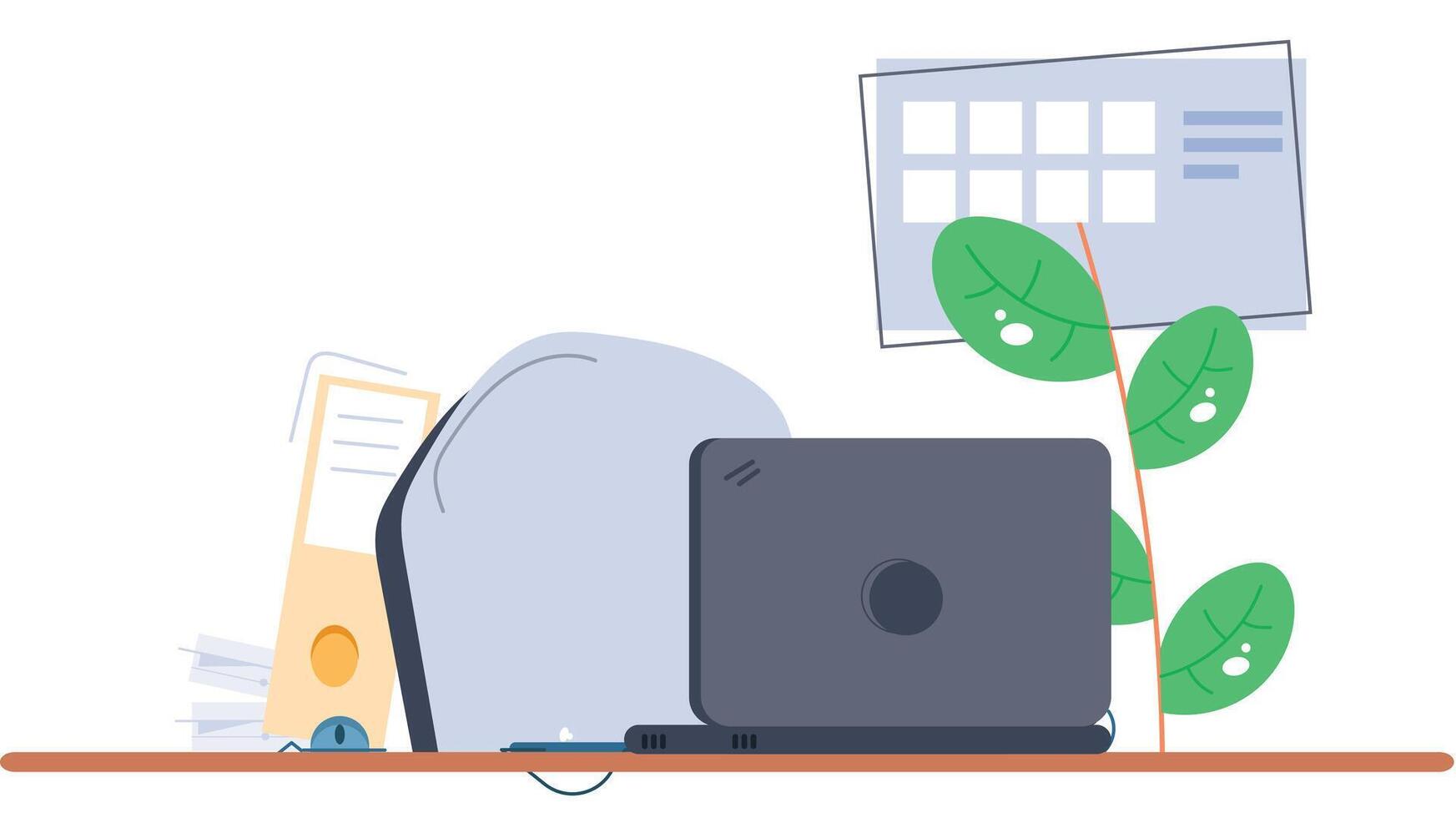 laptop on a desk at night, symbolizing remote work and freelancing, with a calm, focused atmosphere ideal for productivity in a home office vector