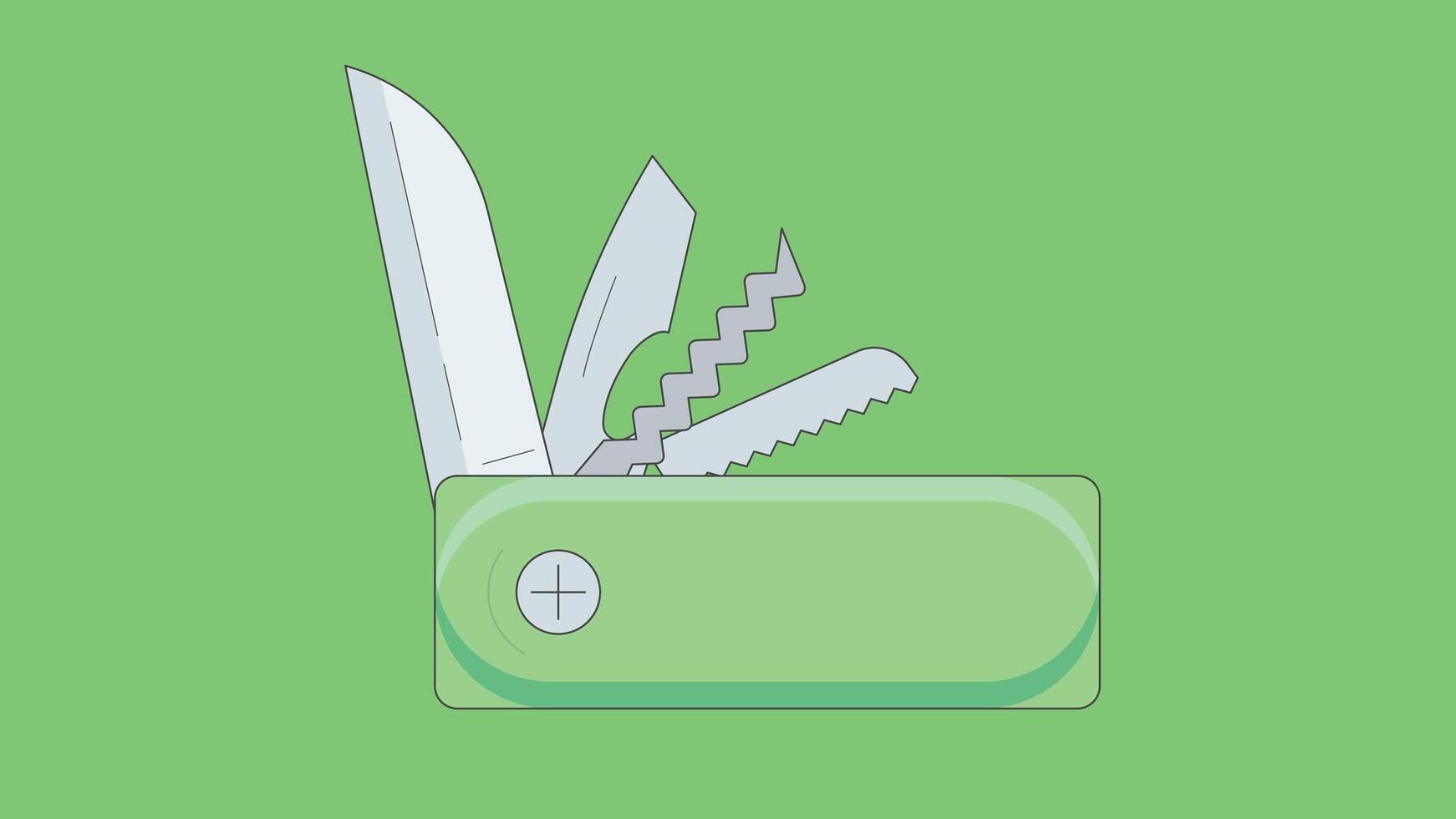 Illustration of an open Swiss knife, showcasing various tools extended, symbolizing versatility and practicality in a compact, multi-functional design vector