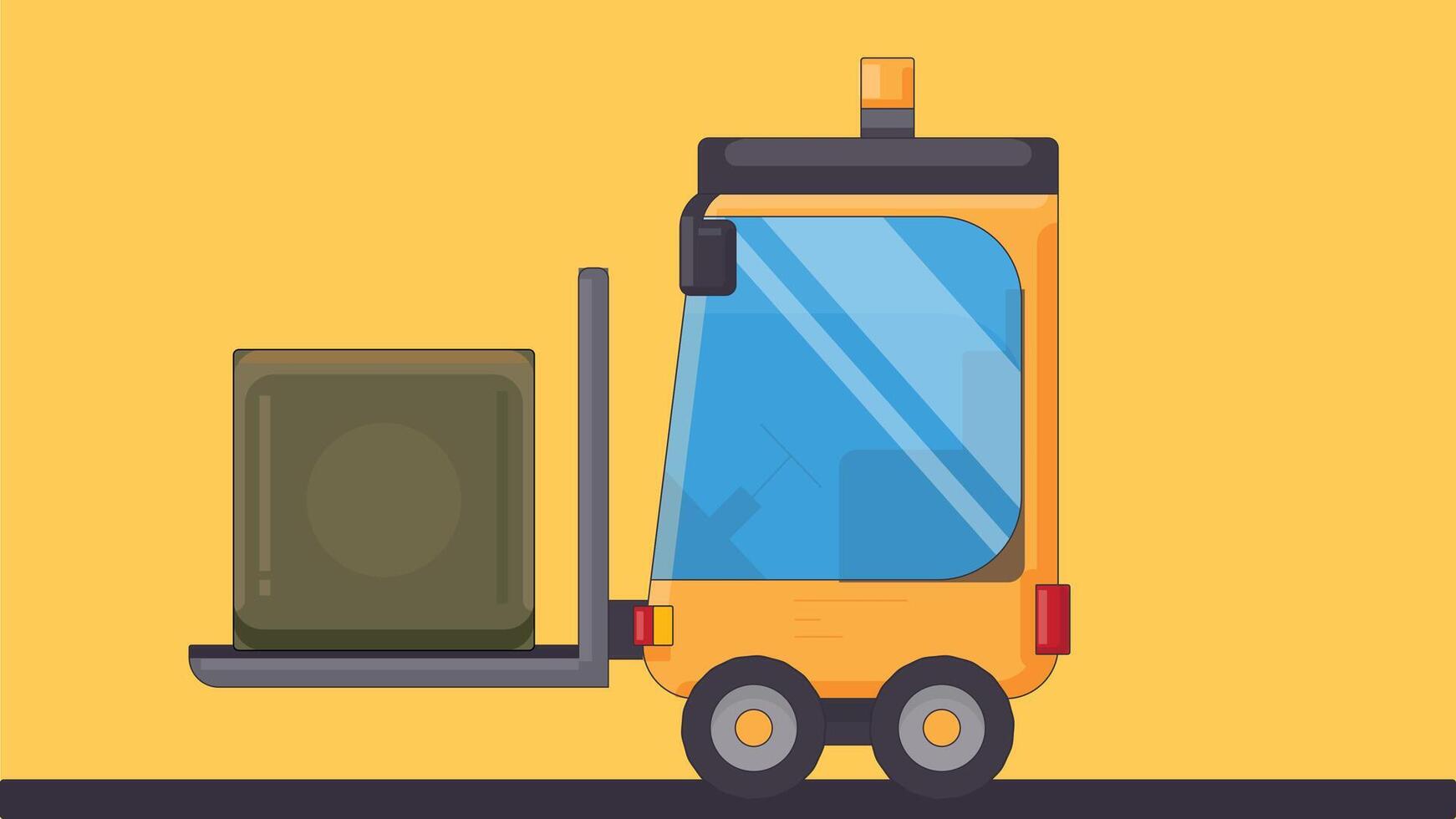 Illustration of a forklift lifting and delivering a shipping box, showcasing logistics and warehouse operation with a focus on industrial transport vector