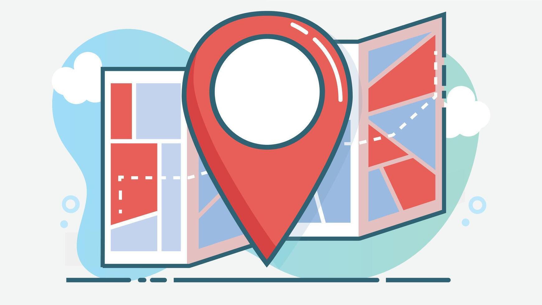 Flat design illustration of a folded paper map showing streets, garden areas, and pathways vector