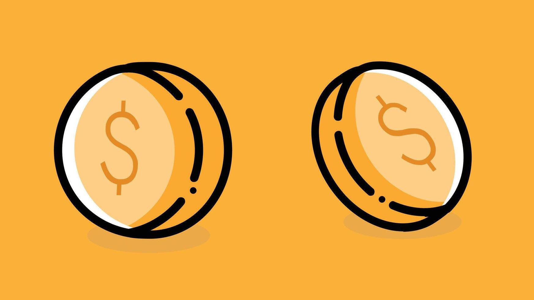 Flat design illustration of money coins with a dollar sign, symbolizing wealth, financial transactions, and economy. The coins are depicted on a solid background vector