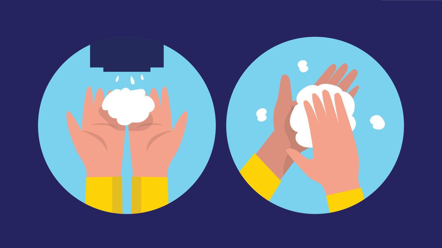 A hand washing with soap, creating lather and bubbles, emphasizing hygiene and cleanliness as part of healthy habits and germ prevention in daily routines vector