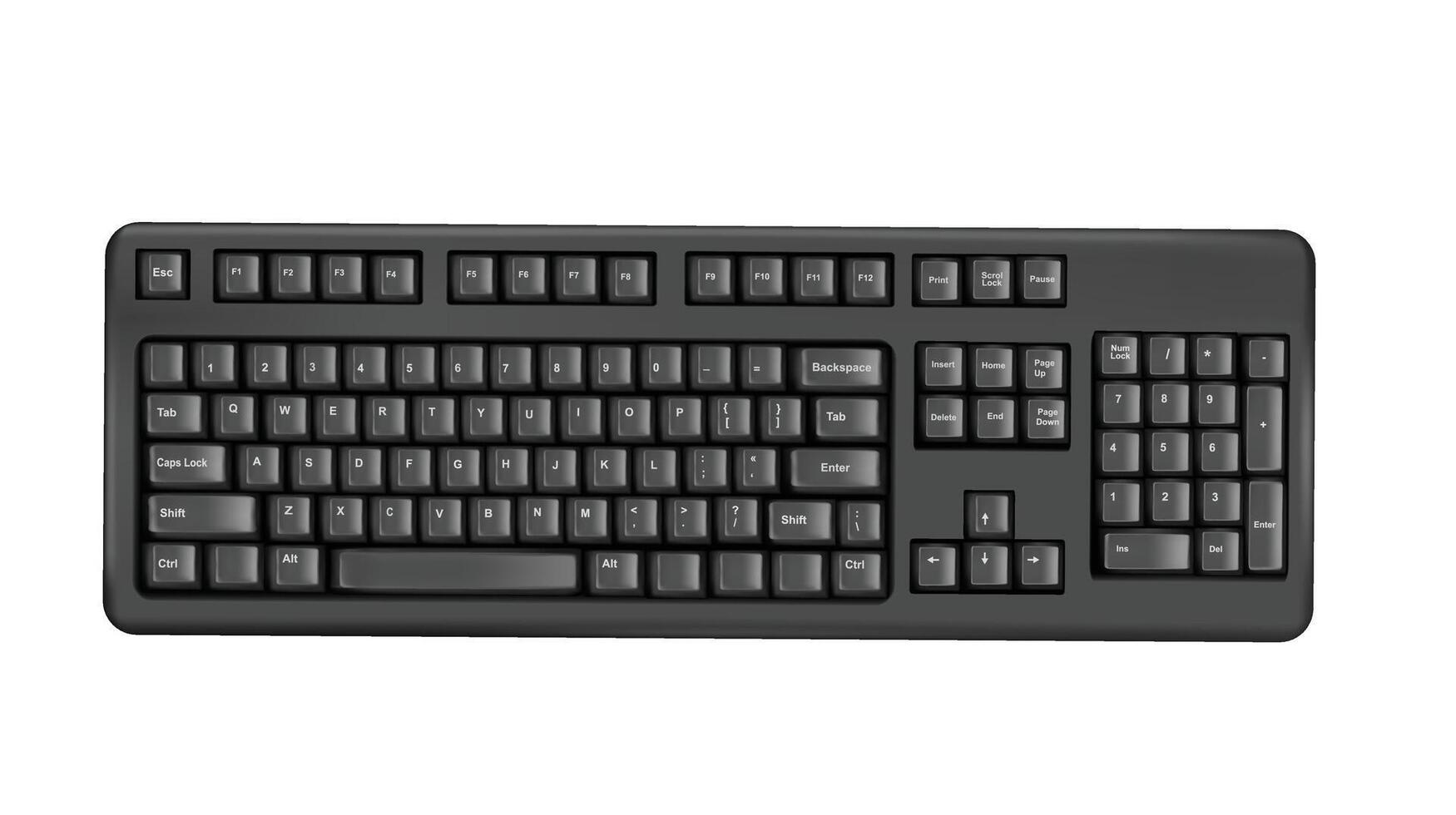 Top view illustration of a detailed computer keyboard, showcasing individual keys and layout elements vector