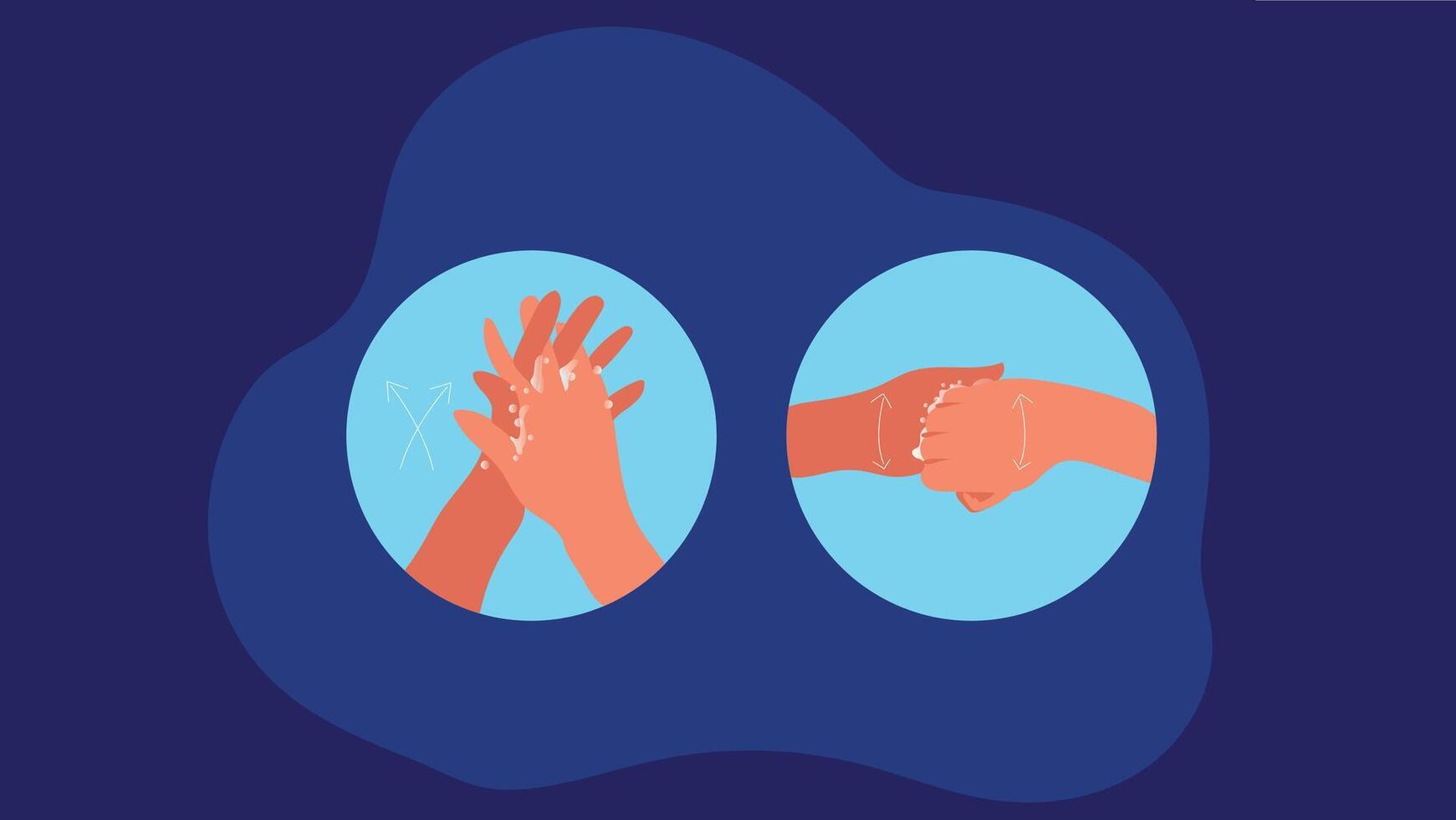 A person washes their hands with soap and water, ensuring hygiene and cleanliness by scrubbing thoroughly vector
