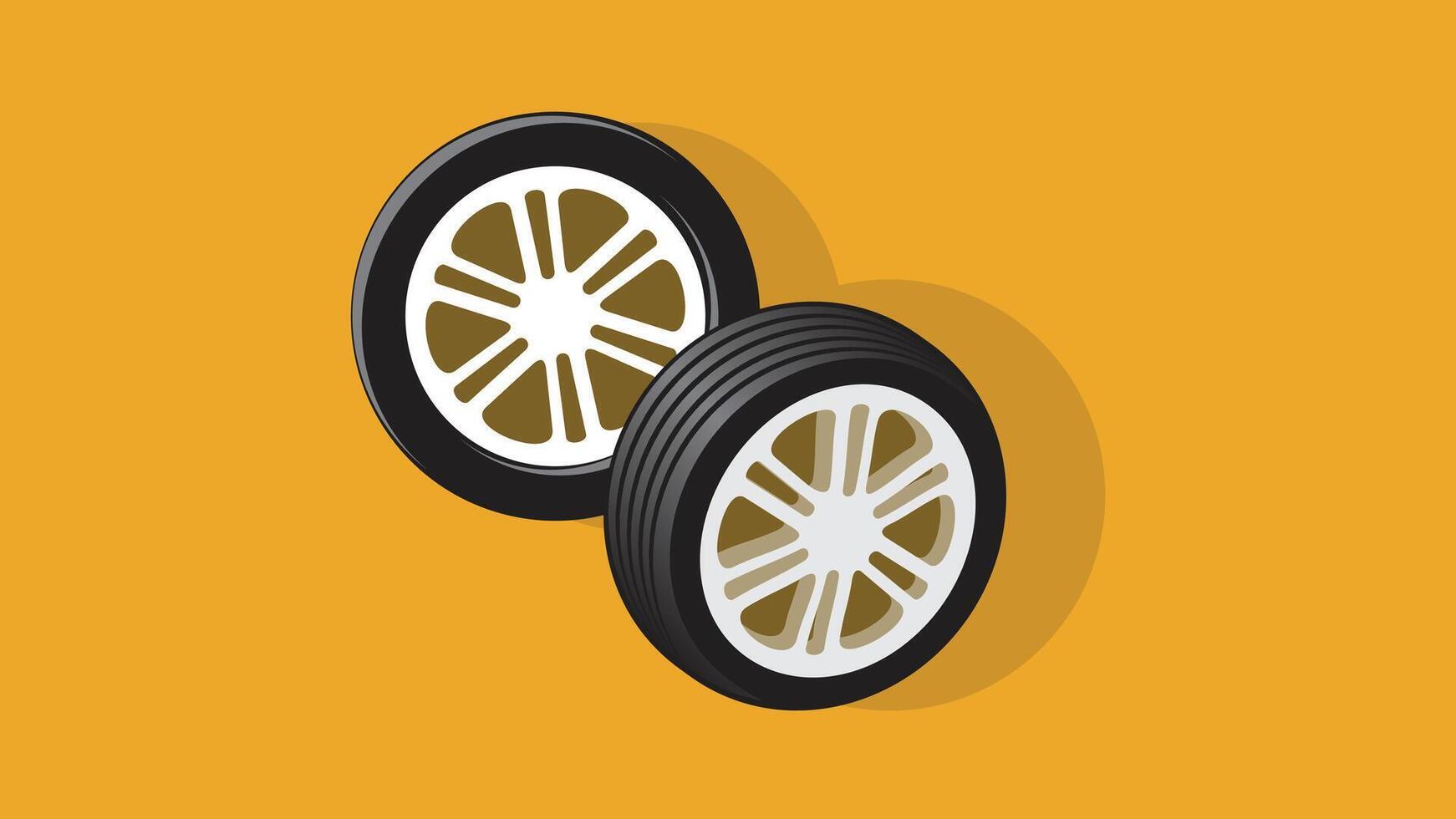 A pair of car tires placed side by side, showcasing their sleek design and sturdy construction, perfect for automotive and transportation vector