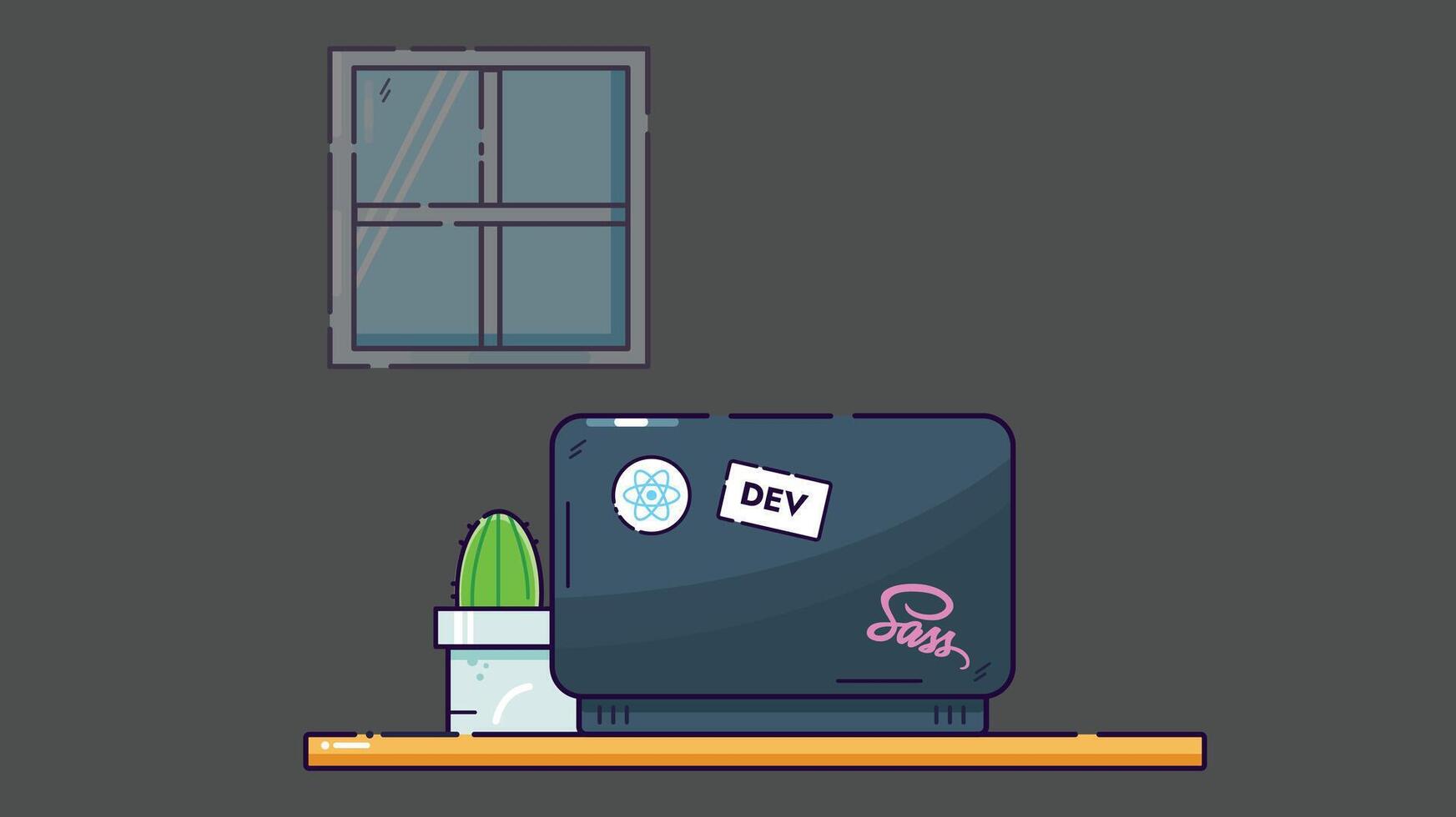 laptop on a desk at night, symbolizing remote work and freelancing, with a calm, focused atmosphere ideal for productivity in a home office setting vector