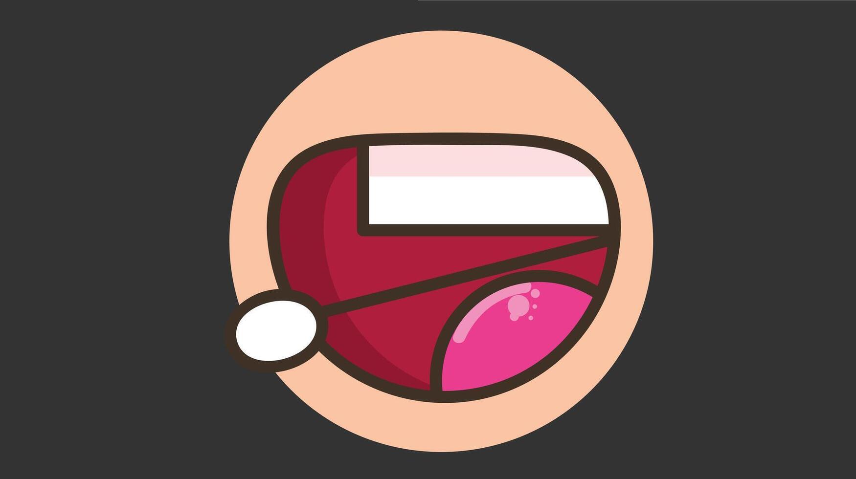 COVID test taken by mouth, showing a person opening their mouth for a swab sample, medical elements included, clean background with healthcare context vector