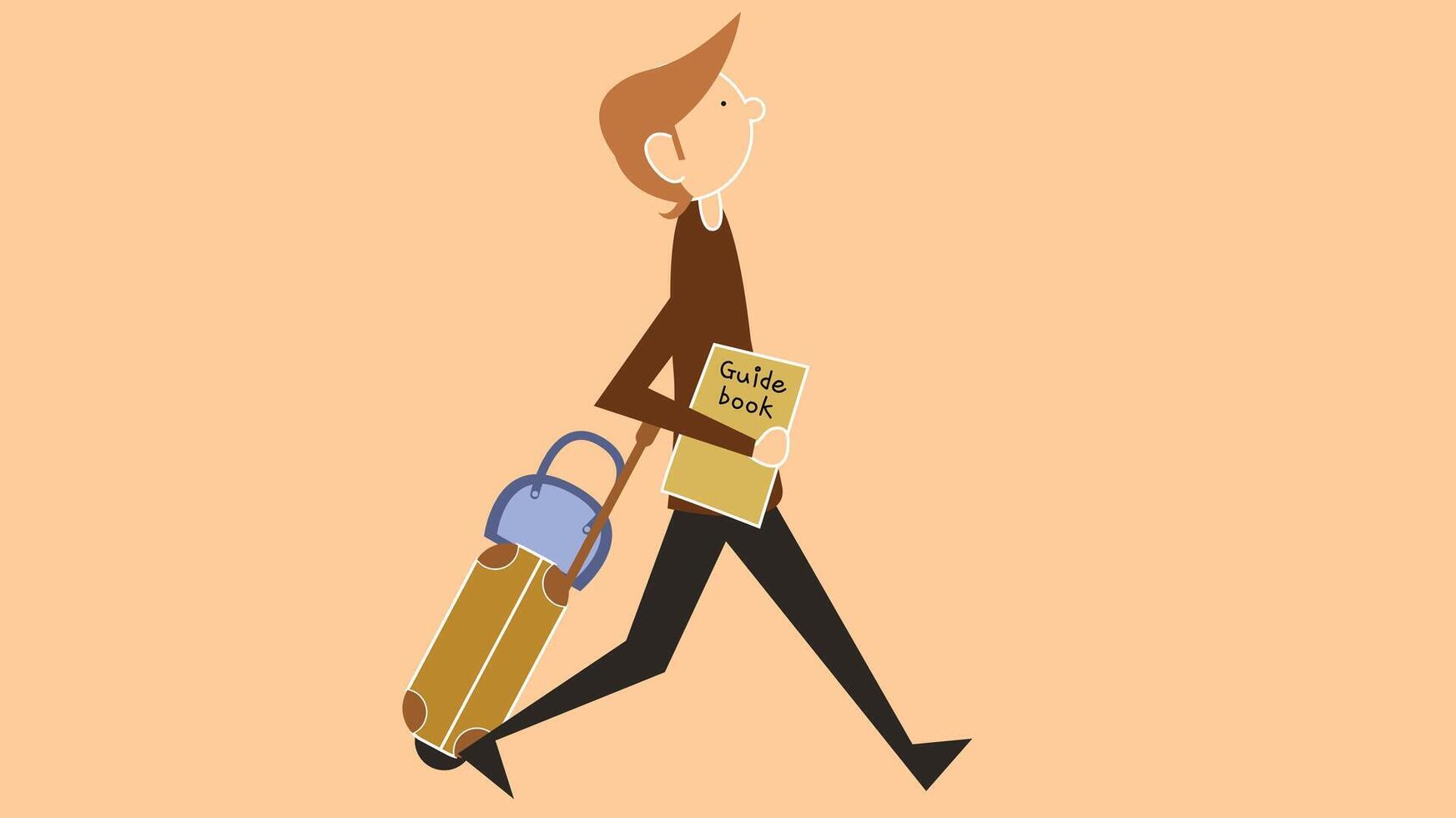 A stylized illustration of a man holding a suitcase, ready for travel. The scene conveys a sense of excitement and anticipation for the journey vector