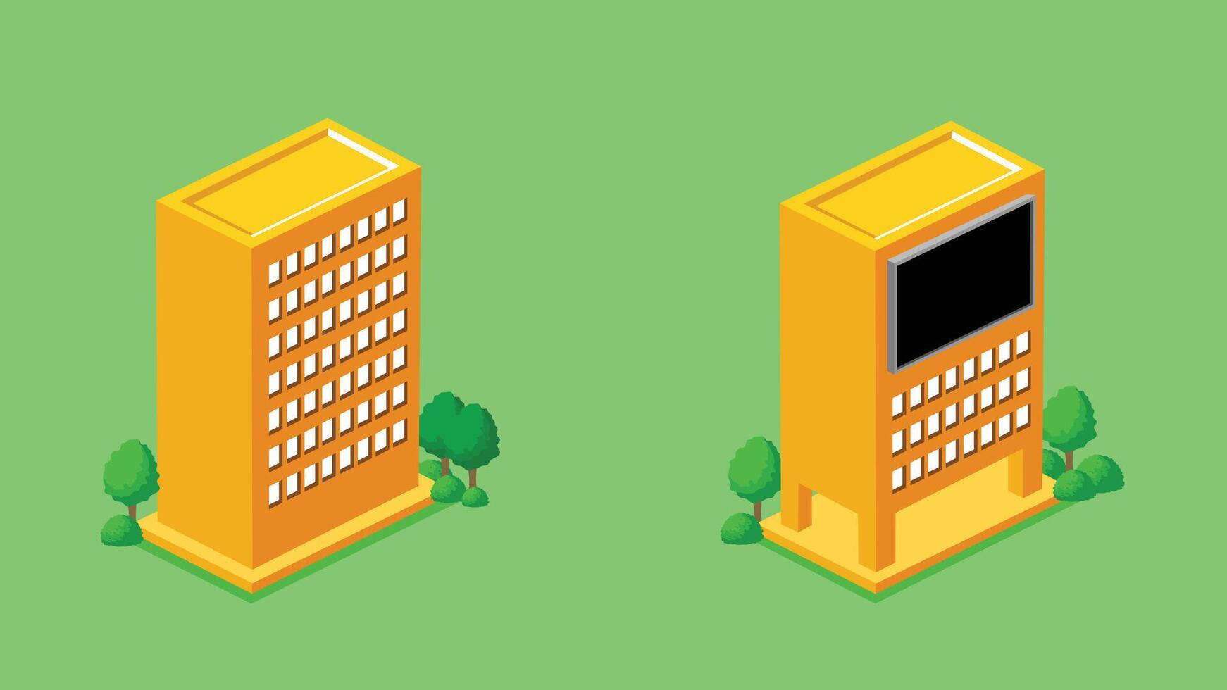 Isometric illustration of city buildings designed as game assets, featuring various architectural styles, streets, and urban elements arranged in an isometric perspective 06 vector
