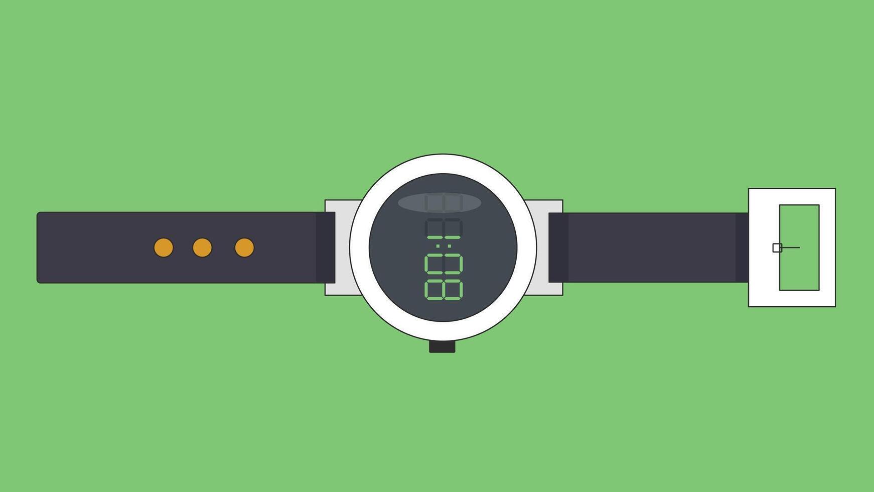 Flat-style illustration of a smart watch isolated on a plain background, showcasing its sleek modern design and digital screen, symbolizing wearable technology and smart lifestyle vector