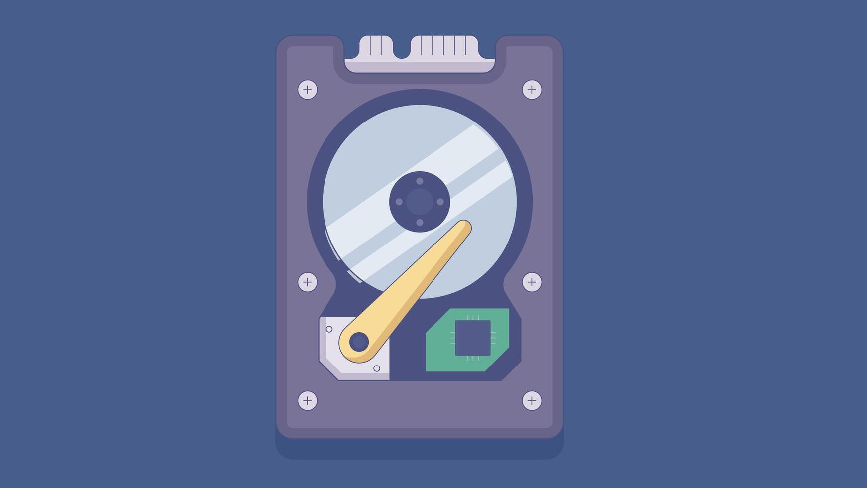 Illustration of an open hard disk, showcasing the internal components for IT repair and maintenance, symbolizing technical troubleshooting and data recovery vector