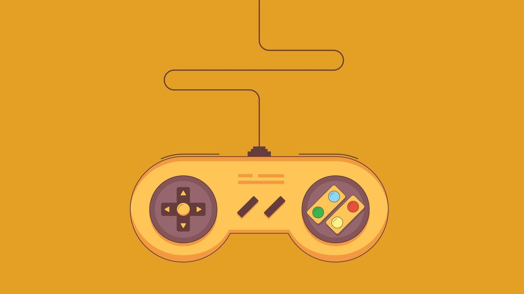 A retro game controller from the past, featuring classic buttons and a joystick design, evoking nostalgia for vintage gaming. The controller is designed with a simple layout vector