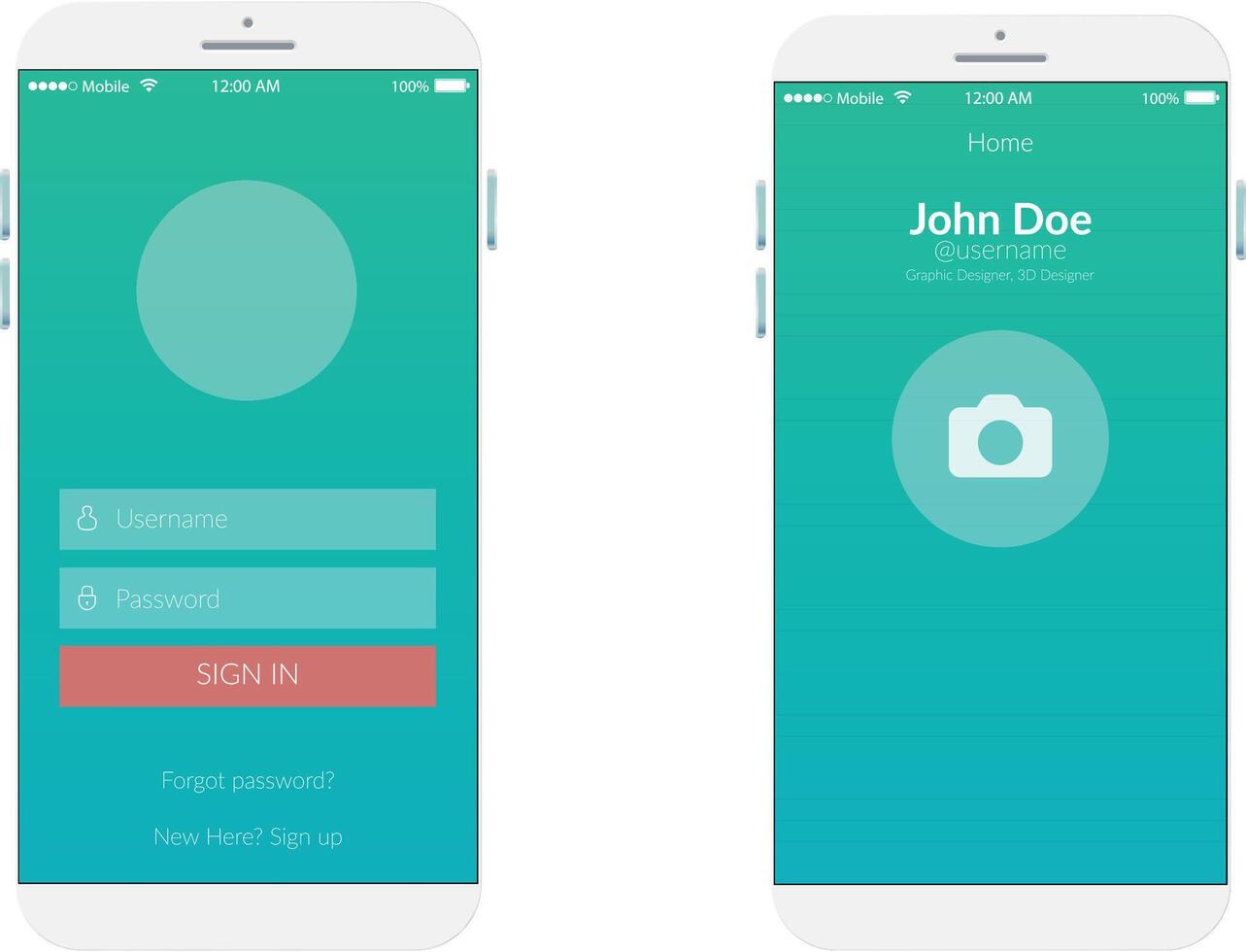 Stylized illustration of a mobile application login screen interface, featuring user-friendly design elements like input fields, icons vector