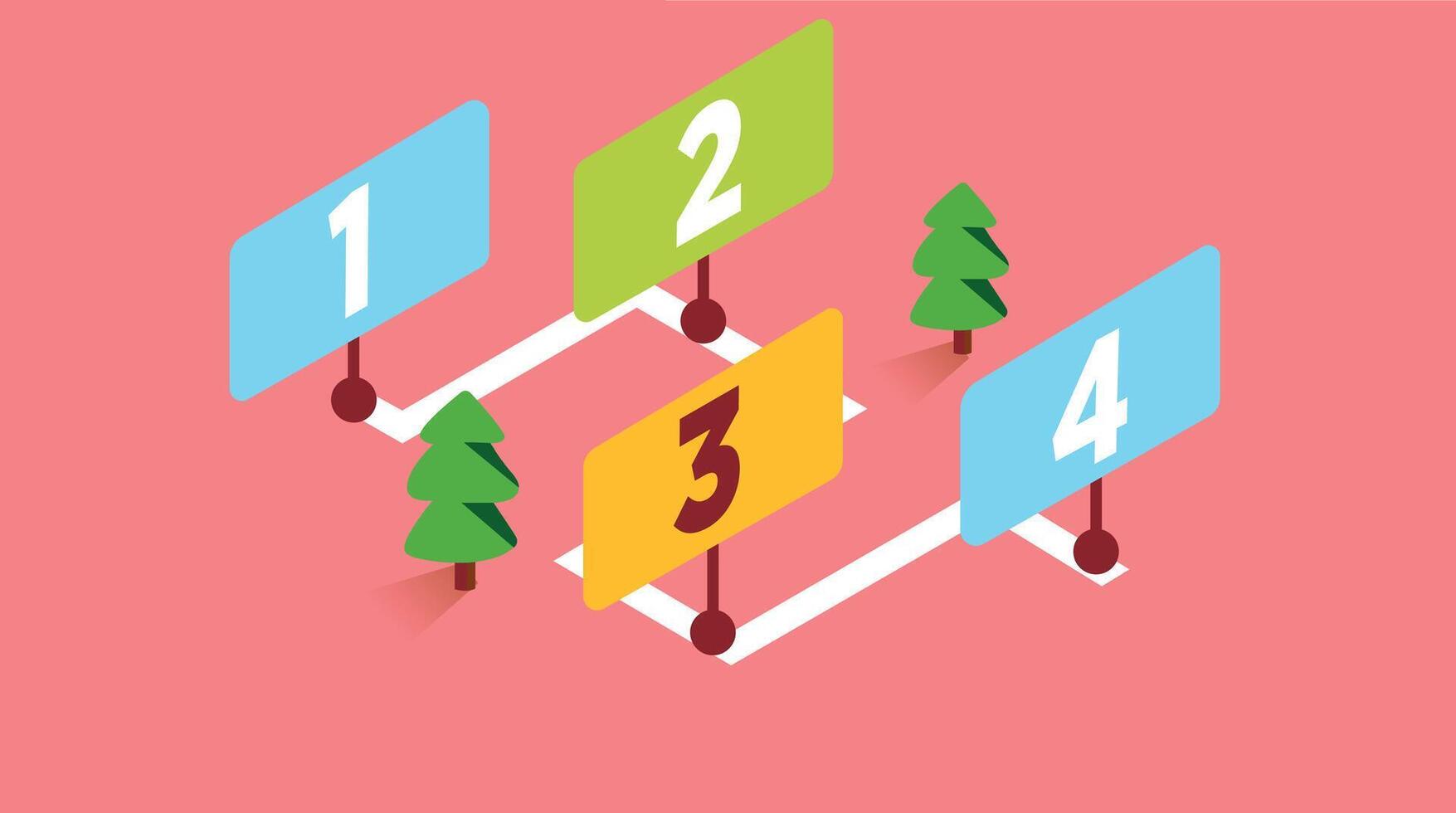 An isometric illustration of a roadmap with labeled steps and milestones, representing a strategic journey or project timeline in a structured, easy to follow format vector