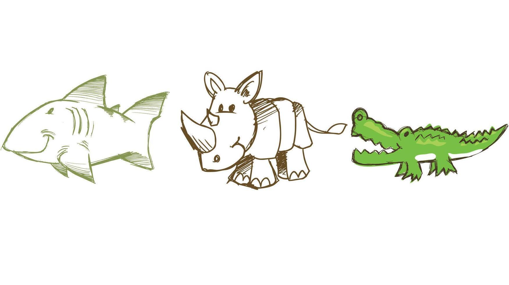 outline colored zoo animals design elements, ideal for children's story books, featuring simplified and friendly animal illustrations vector