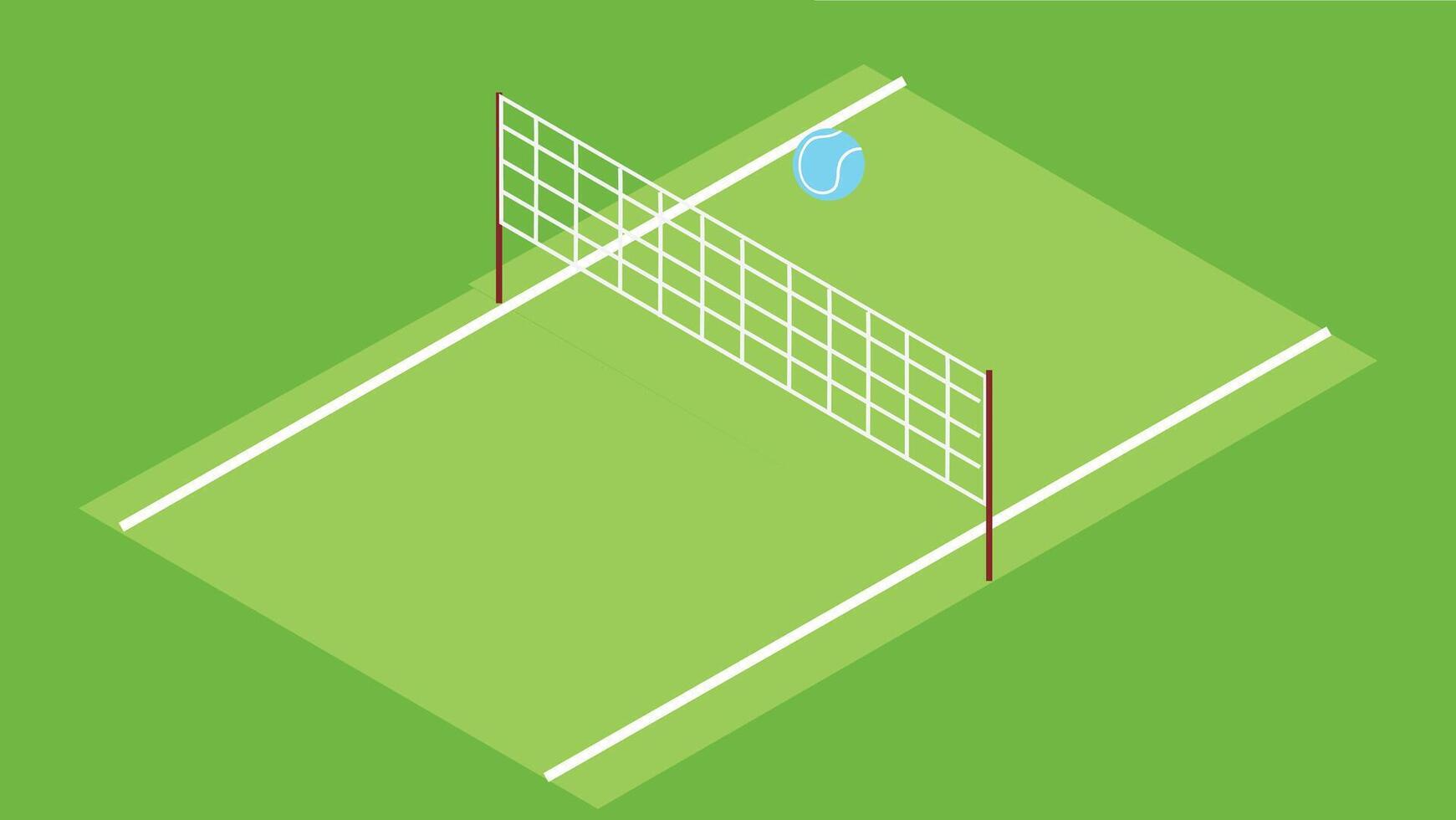 A clear view of a tennis court with a net stretched across the center, capturing the layout of the playing field ready for a match in a professional or recreational setting vector