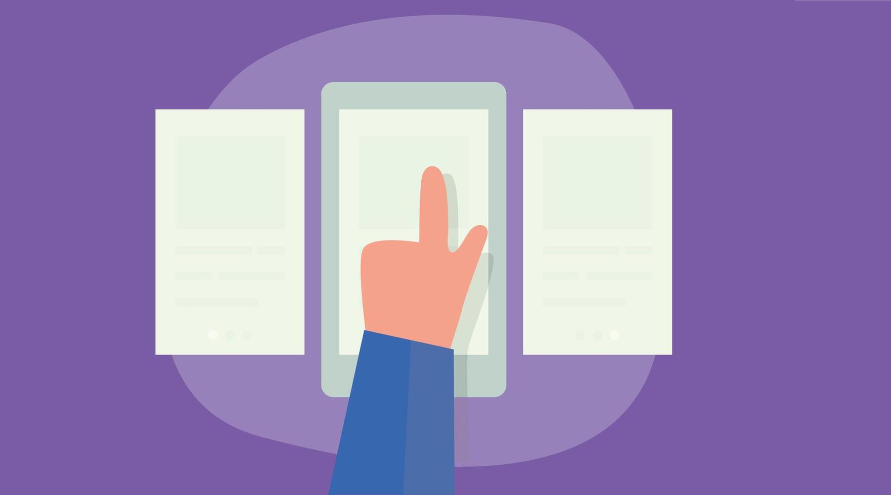 A hand clicks on a mobile screen, interacting with the device interface, showcasing the ease of navigating apps vector