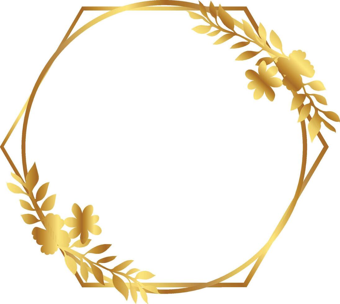 Wedding circle frame with luxury gold floral elements vector