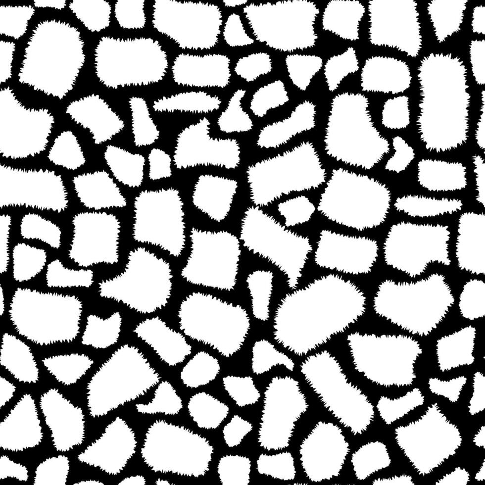 Seamless animalistic giraffe skin pattern. Fashionable black and white fluffy background. Hand drawn animal texture for print, textile, fabric, packaging. vector