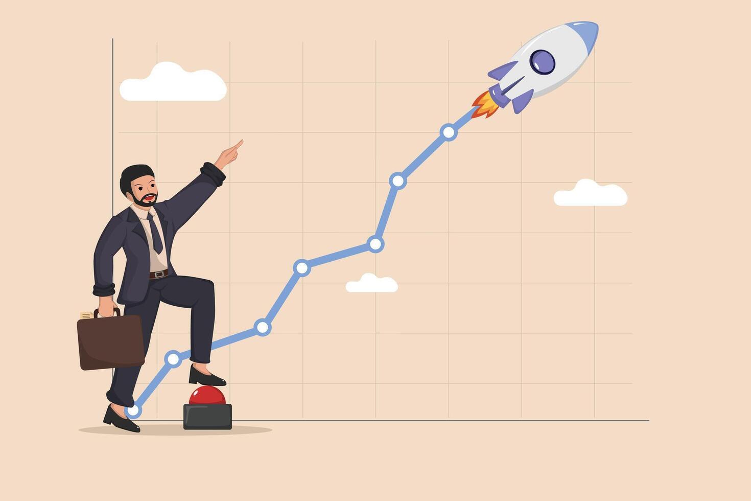 Rocket Launch to Success Illustration of a businessman starting a rocket for business growth. vector