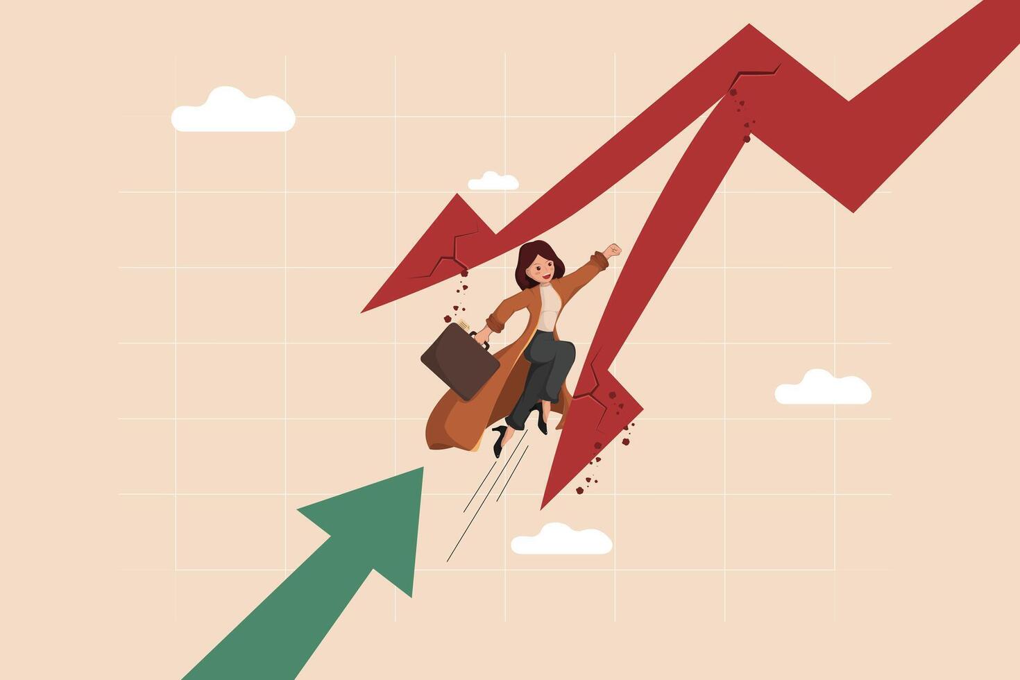 Businesswoman Shattering Downtrend a Visual Metaphor for Financial Recovery and Overcoming Challenges. vector