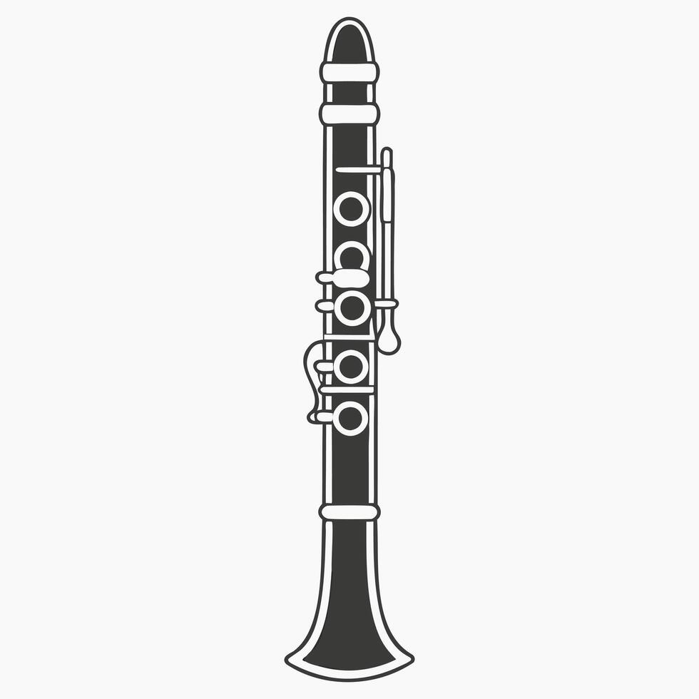 A black and white illustration of a clarinet vector