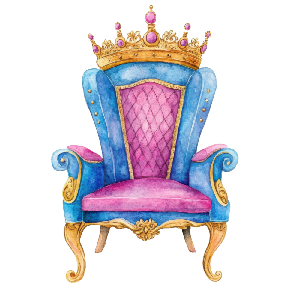 Royal chair and crown on transparent background. png