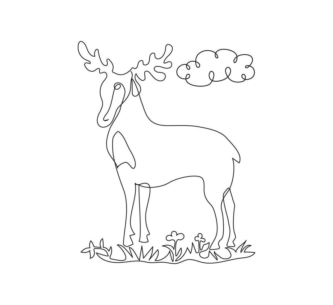 Moose, line art drawing, animal. Graphic print. Wild animals. Antlers, deer, black and white illustration. vector