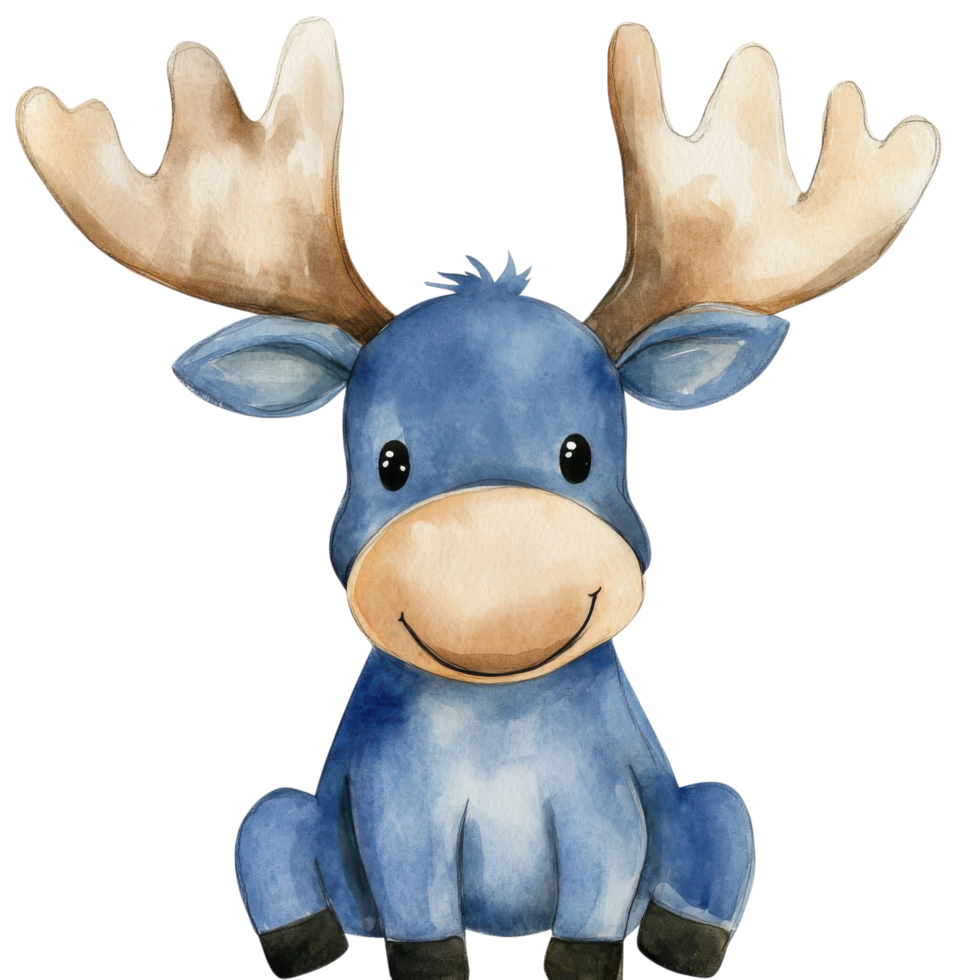 A blue moose cartoonish on transparent background. png