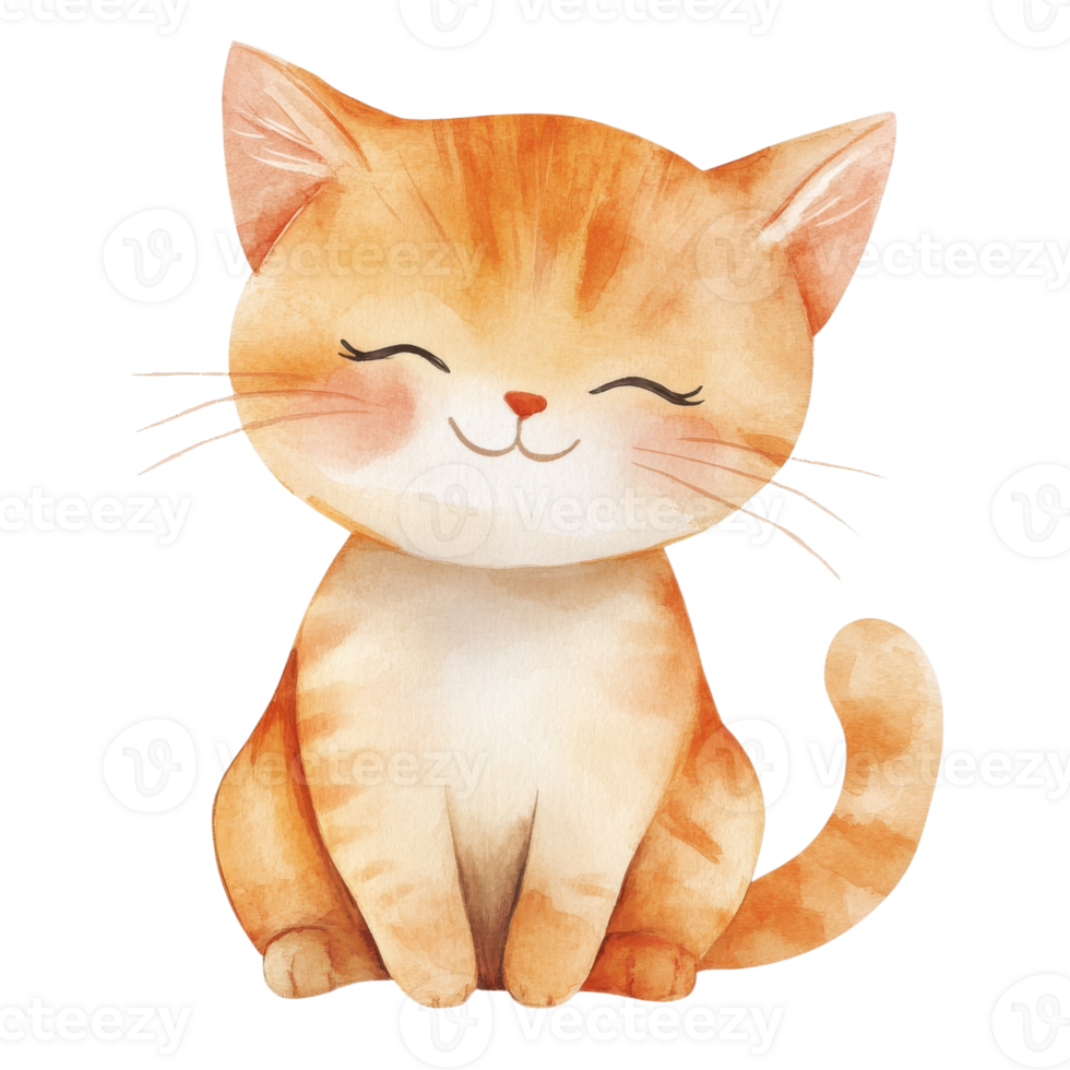 Orange tabby cat smiling on transparent background. png