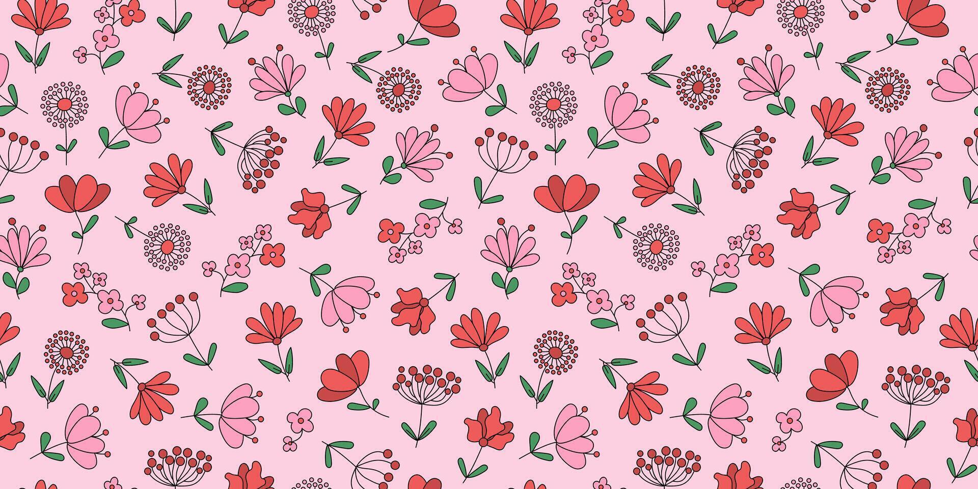 Abstract pink colored flowers. A floral pattern. Simple plant patterns. Seamless background. vector