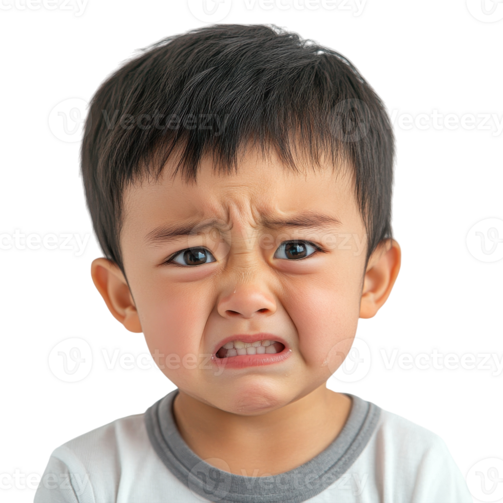 Boy with a sour face on transparent background. png