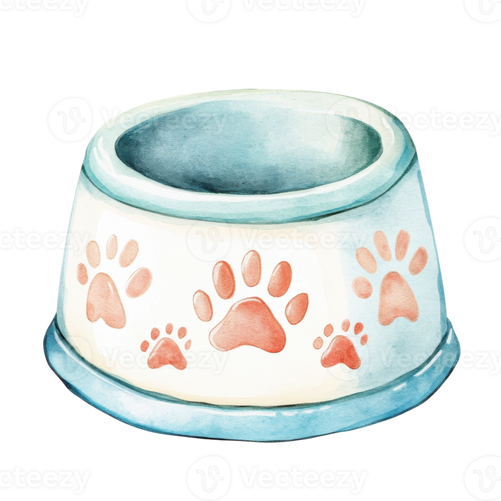 A pet bowl with pawprints on transparent background. png