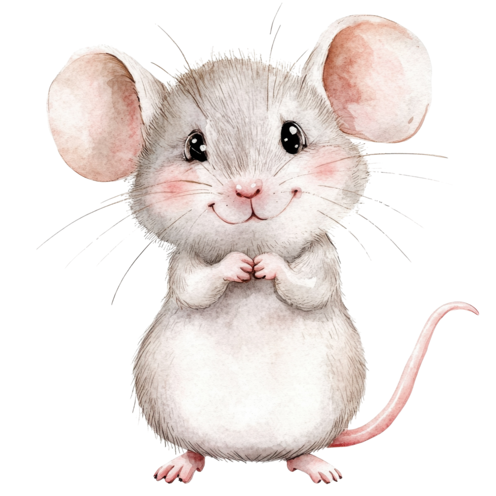 A cute watercolor mouse on transparent background. png