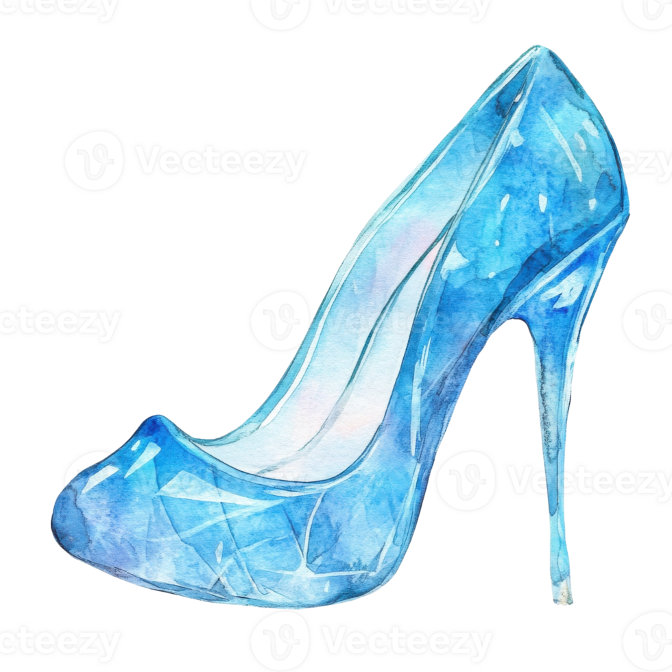 A blue glass high heel on transparent background. png