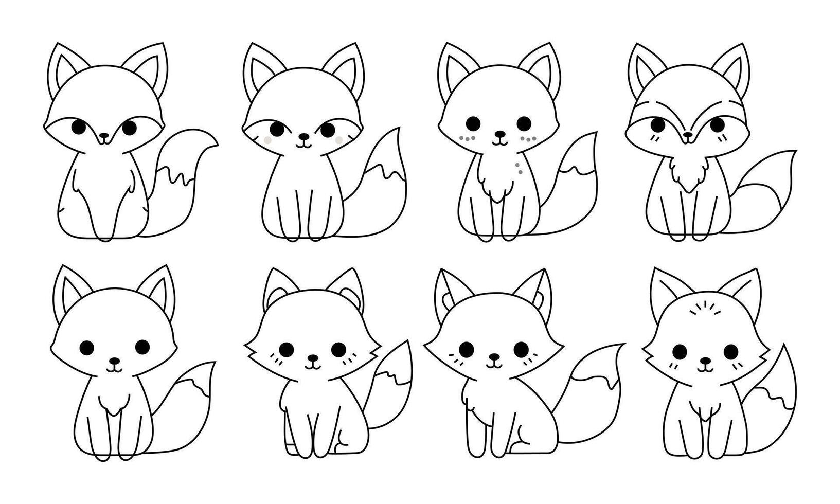 Fox outline set in different positions vector