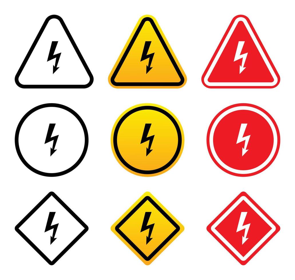 Warning signs for high voltage and electrical hazards vector