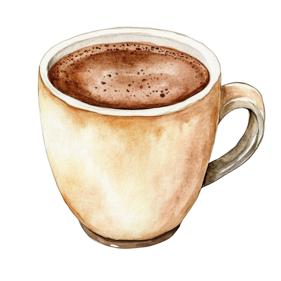 A watercolor cup of coffee on transparent background. png