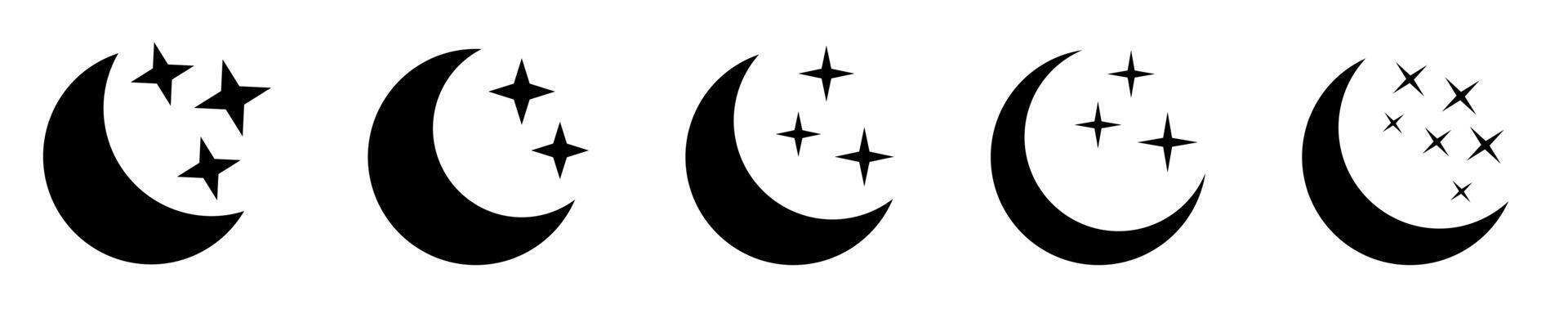 Crescent moon with stars icon. Night icon. Crescent moon icons set. vector