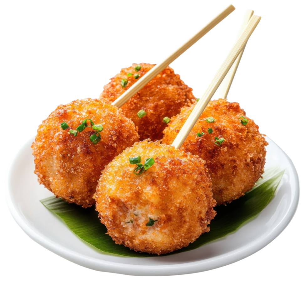 Fried food on a plate on transparent background. png
