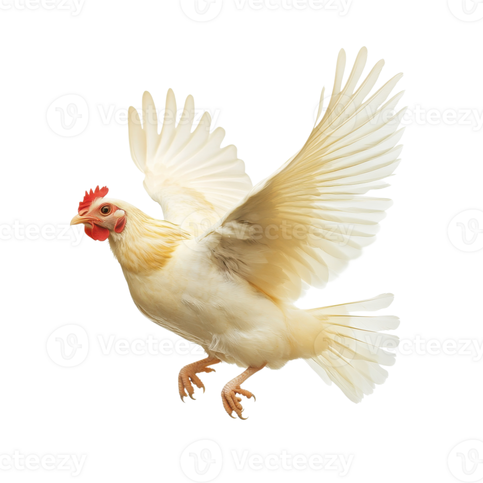 Chicken mid air flight on transparent background png