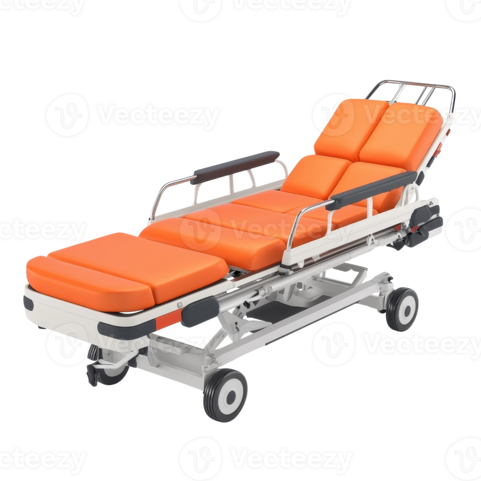 Orange hospital stretcher on transparent background. png
