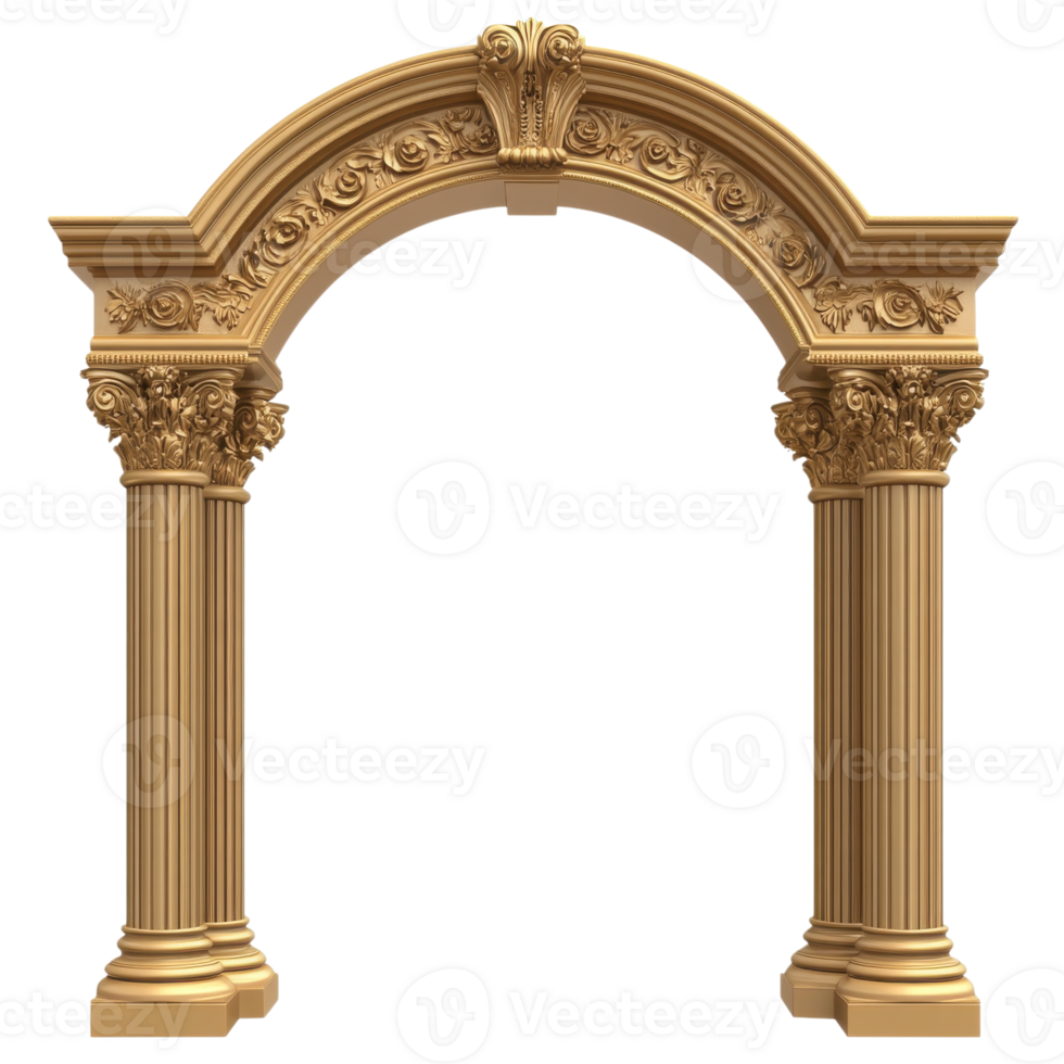 Golden ornate archway on transparent background png