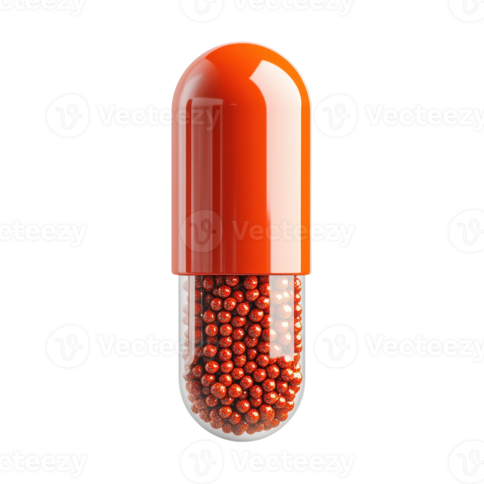 Orange capsule close up on transparent background png