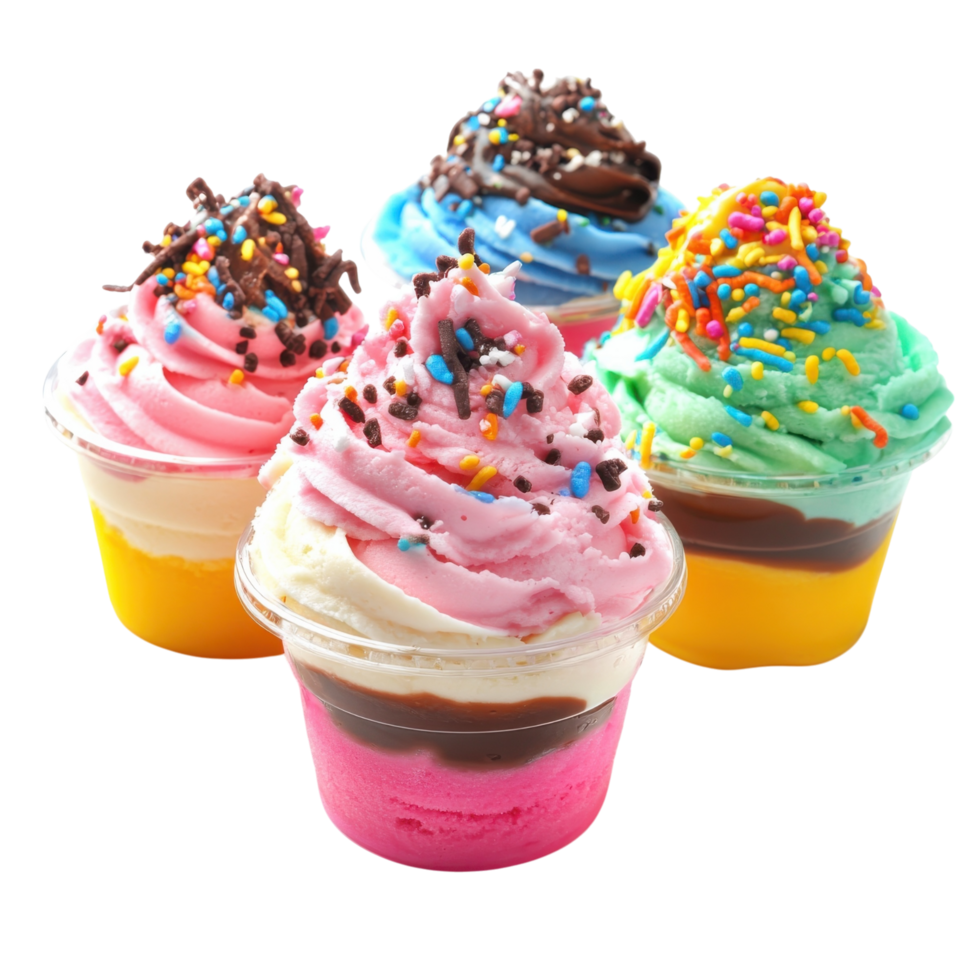 Colorful layered desserts on transparent background. png