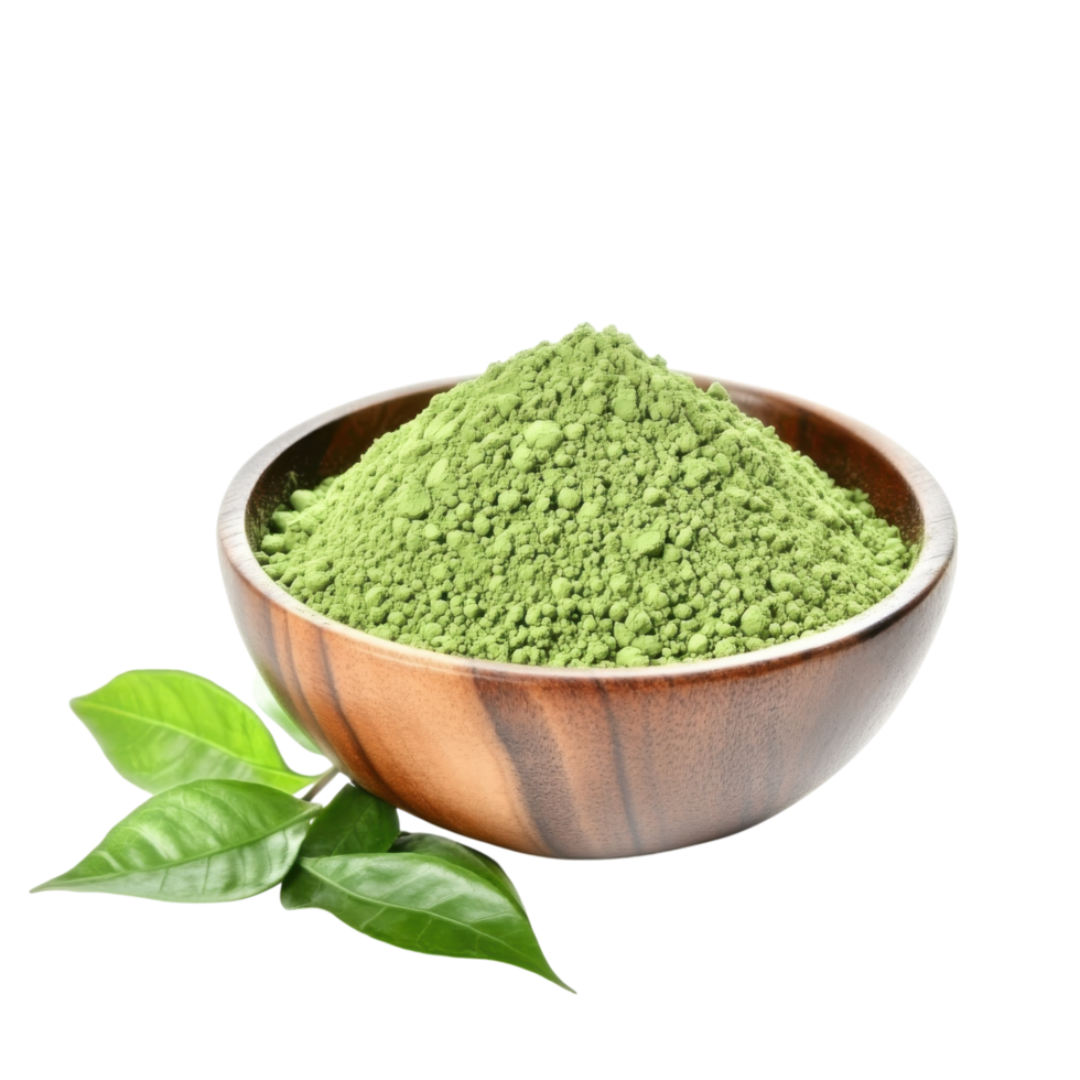 Matcha powder in bowl on transparent background. png