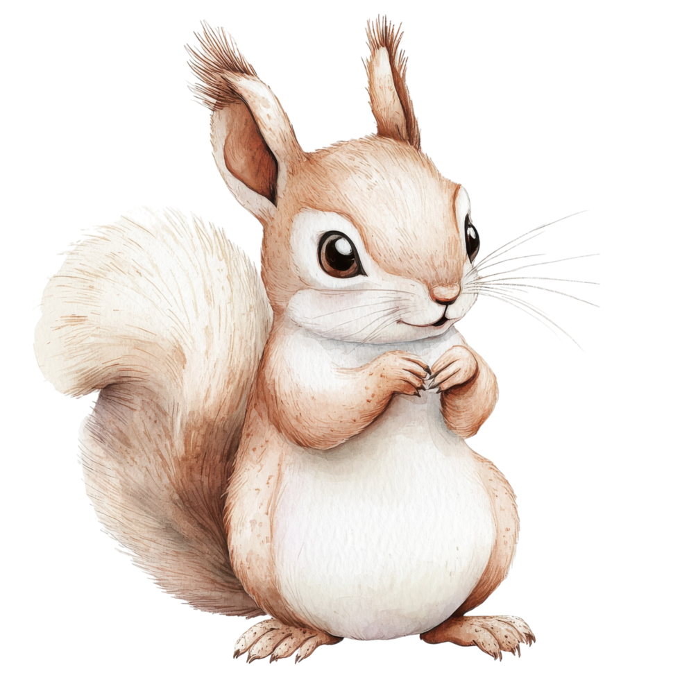 Squirrel watercolor art on transparent background. png